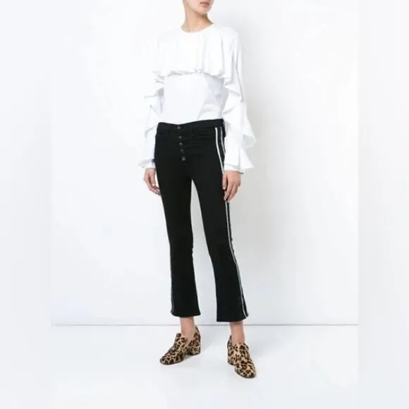 Veronica Beard Carolyn 10” Baby Boot Cropped Jeans Tux Stripes Size 24 in Raven - Picture 2 of 10